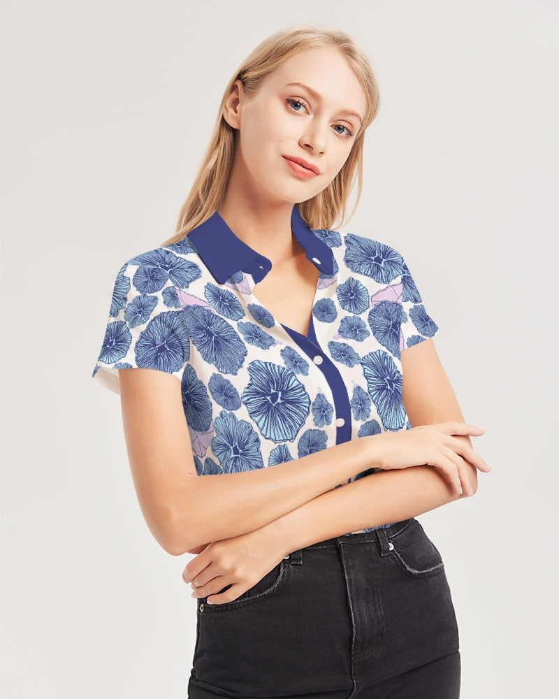 Floral Women's Short Sleeve Button Up Shirt Women's All-Over Print Short Sleeve Button Up