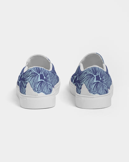 Blue Floral Women's Slip On Shoes Women's Slip-On Canvas Shoe