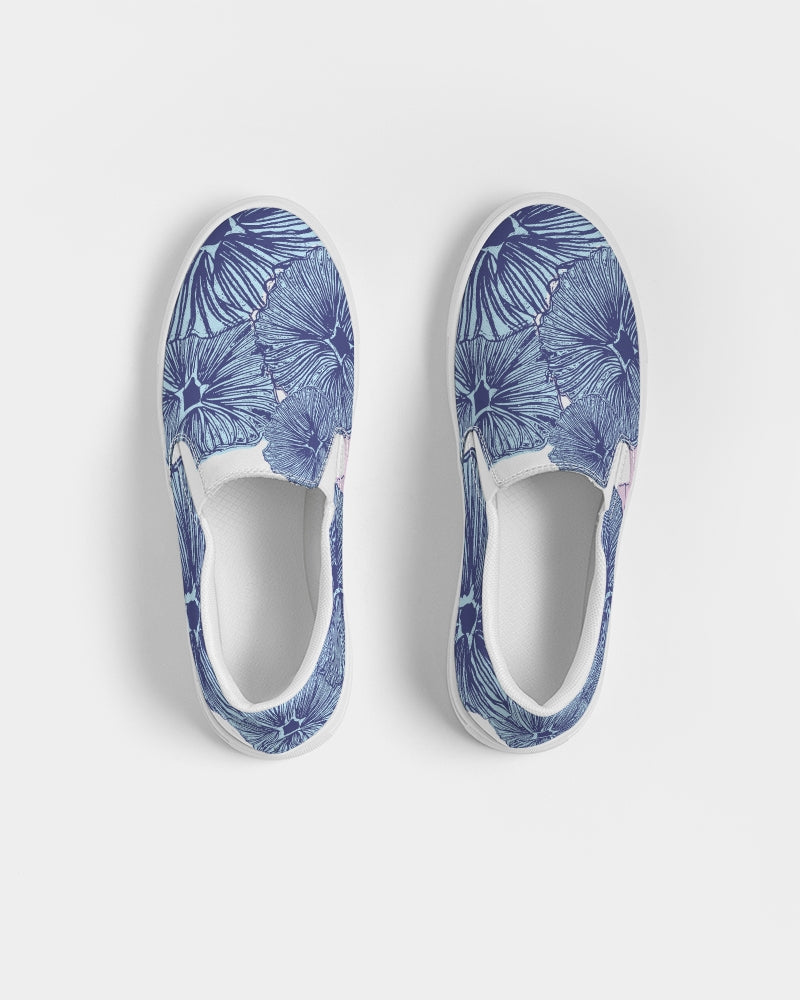 Blue Floral Women's Slip On Shoes Women's Slip-On Canvas Shoe