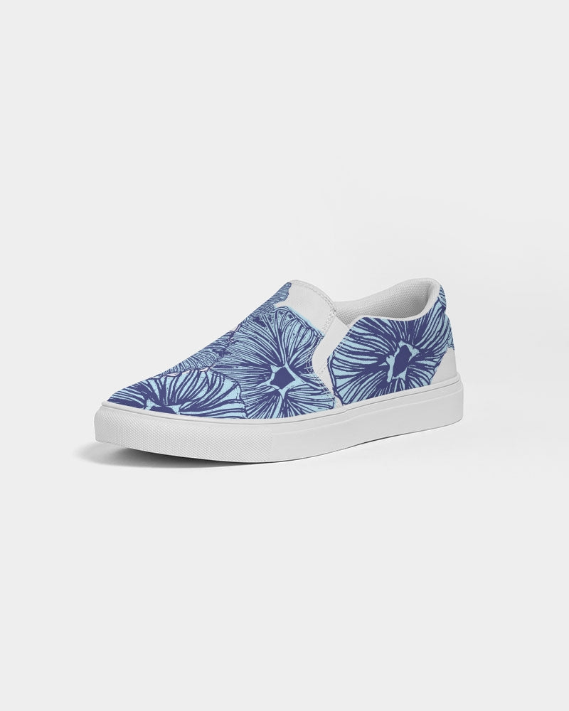 Blue Floral Women's Slip On Shoes Women's Slip-On Canvas Shoe