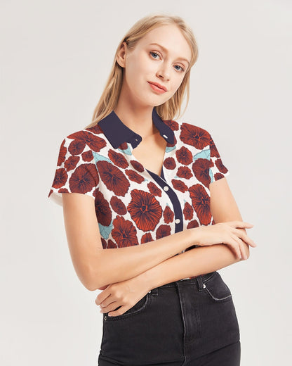 Floral Women's Short-Sleeve Button-up Women's All-Over Print Short Sleeve Button Up