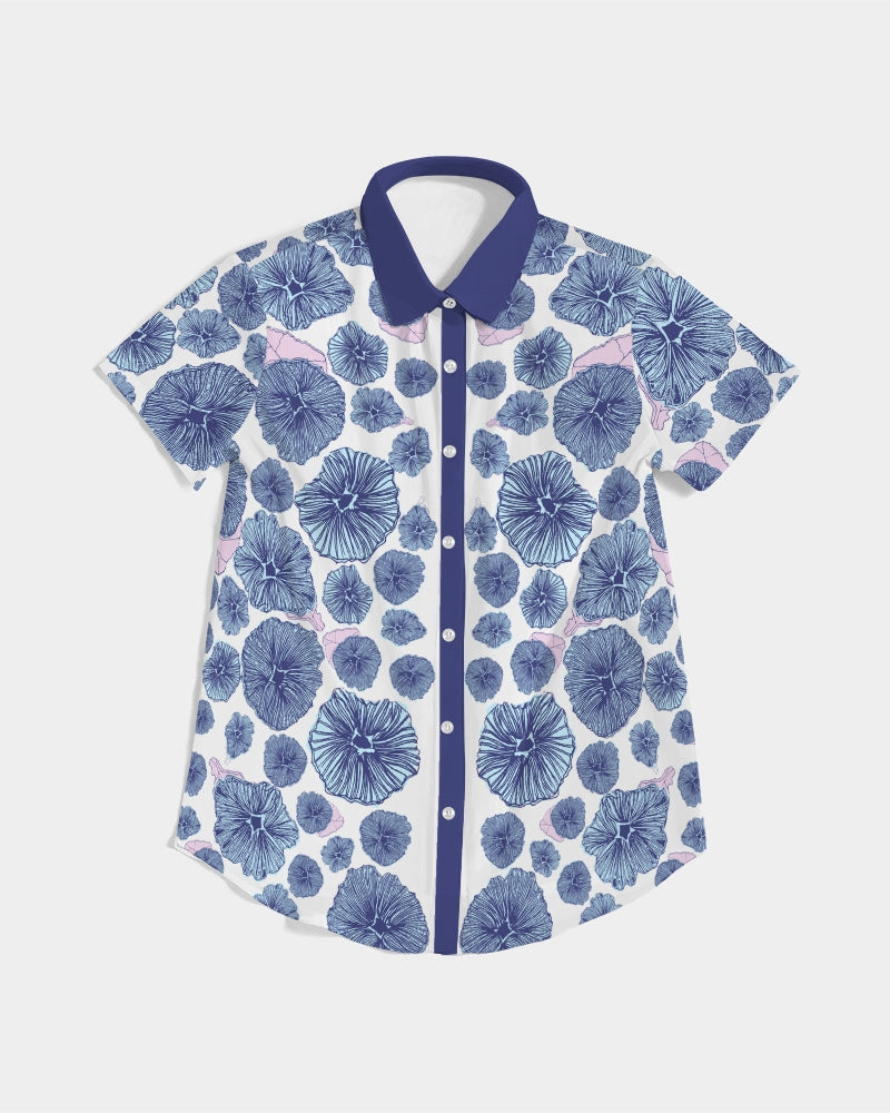 Floral Women's Short Sleeve Button Up Shirt Women's All-Over Print Short Sleeve Button Up