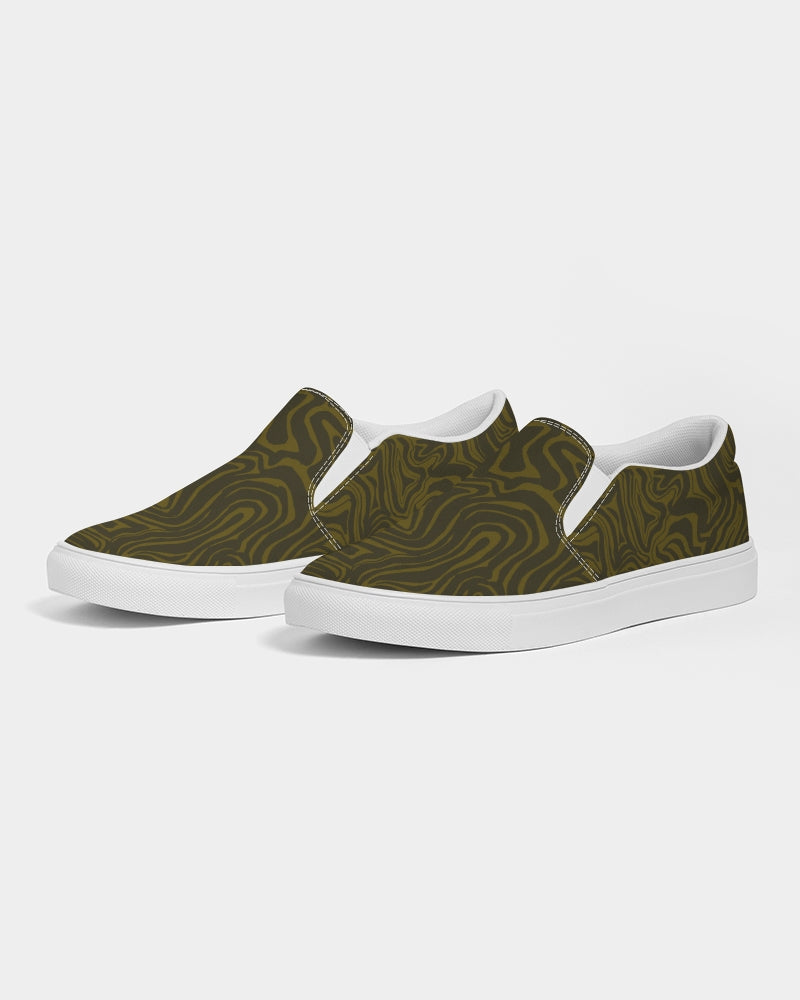 Men's Slip-On Shoes - Dark Green Abstract Print