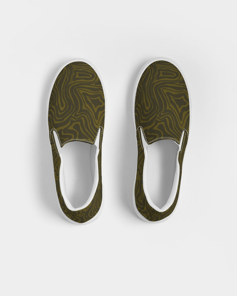 Men's Slip-On Shoes - Dark Green Abstract Print