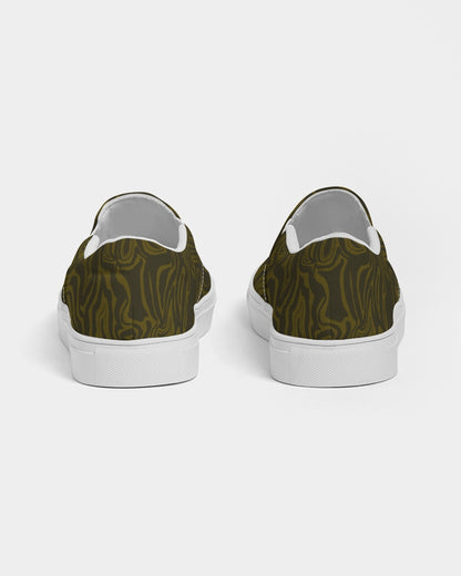 Men's Slip-On Shoes - Dark Green Abstract Print