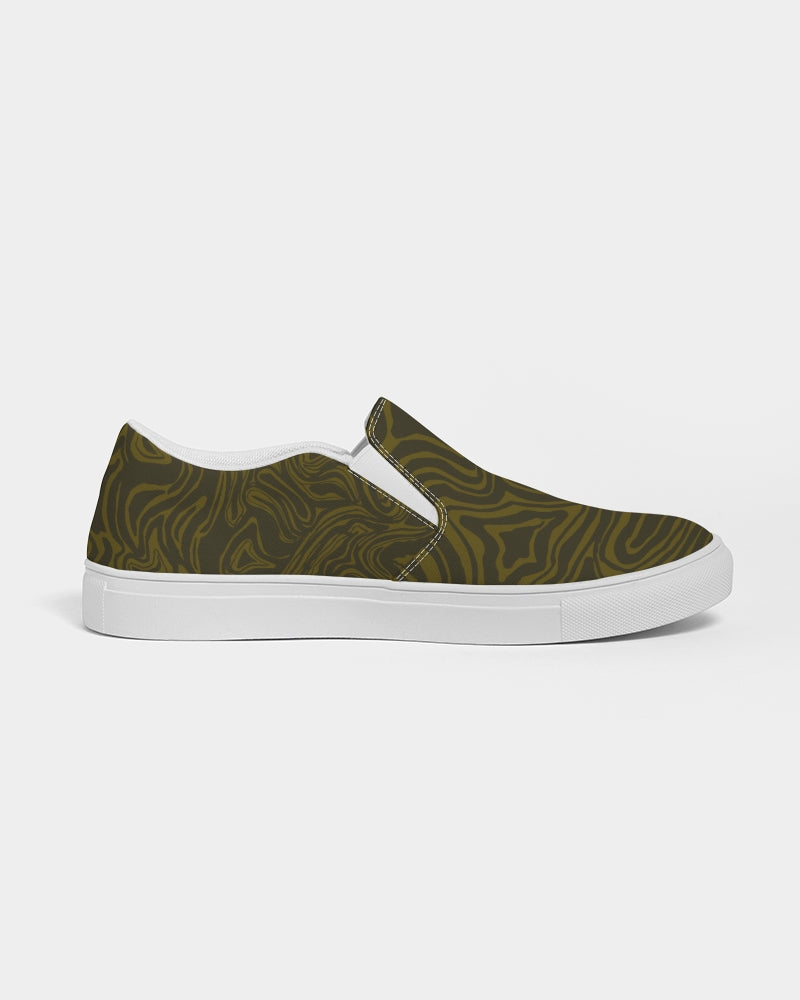 Men's Slip-On Shoes - Dark Green Abstract Print