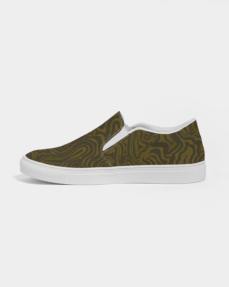 Men's Slip-On Shoes - Dark Green Abstract Print