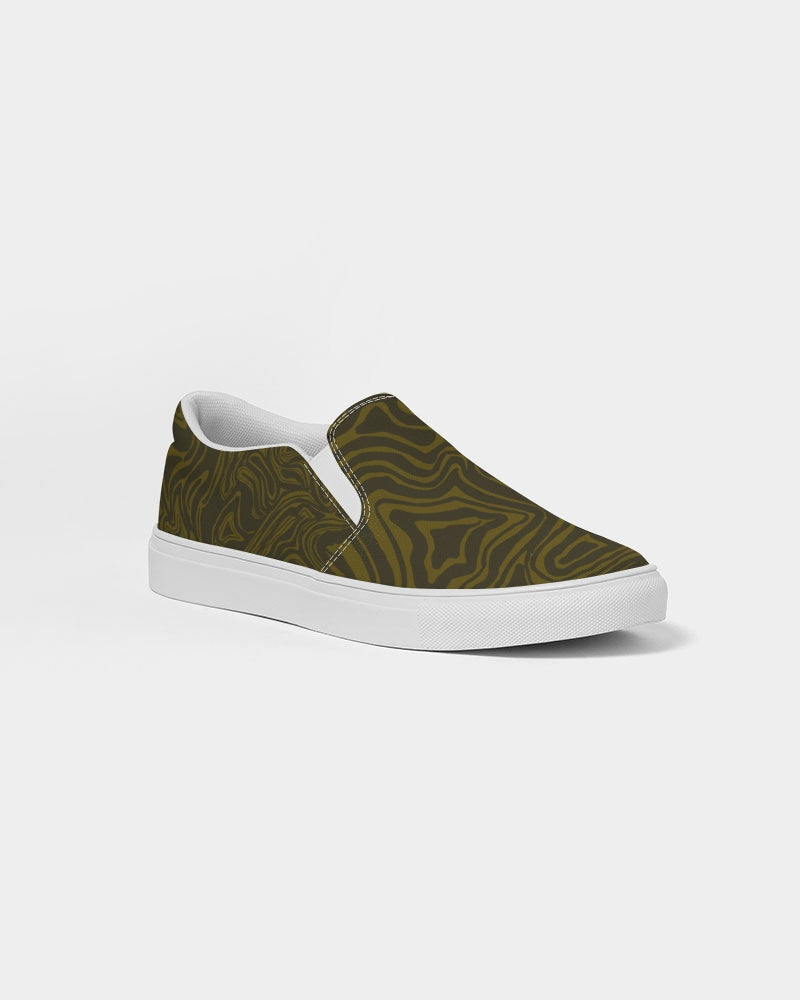 Men's Slip-On Shoes - Dark Green Abstract Print