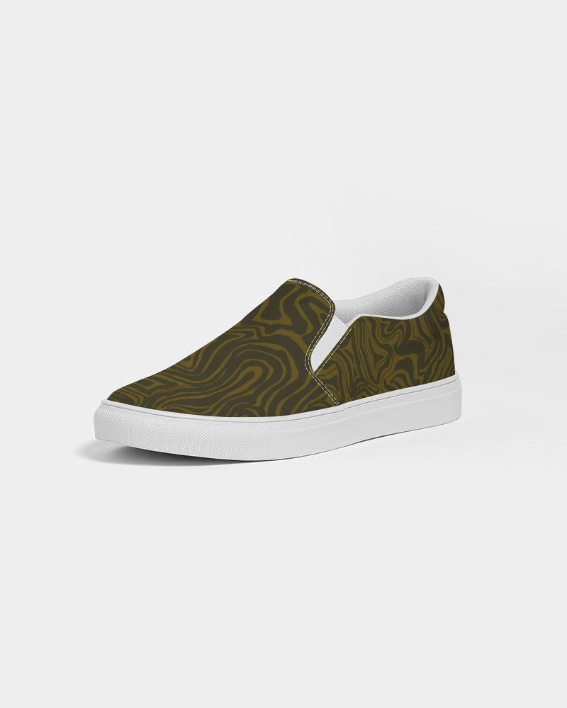 Men's Slip-On Shoes - Dark Green Abstract Print