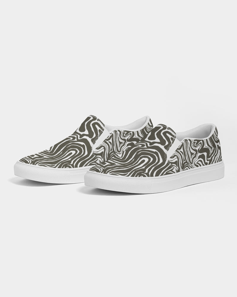 Men's Slip-On Shoes - Gray  and White Abstract Print