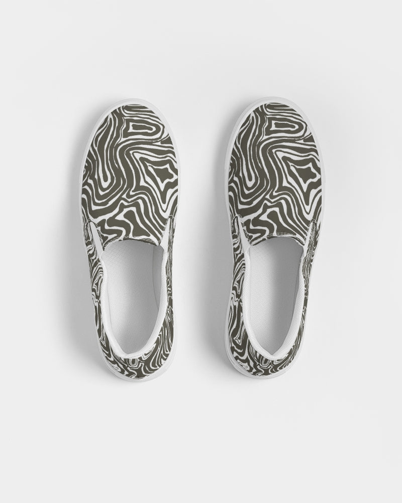 Men's Slip-On Shoes - Gray  and White Abstract Print