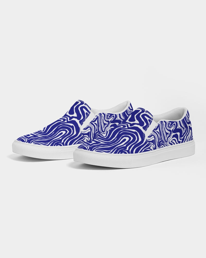 Men's Slip-On Shoes - Navy Blue Abstract Print