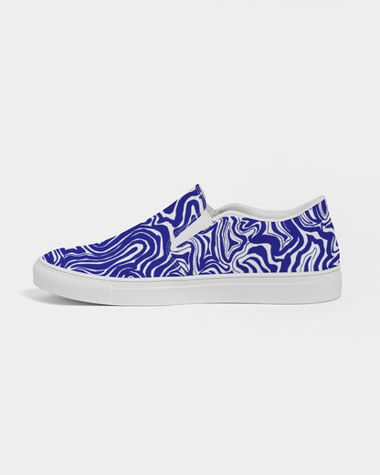 Men's Slip-On Shoes - Navy Blue Abstract Print