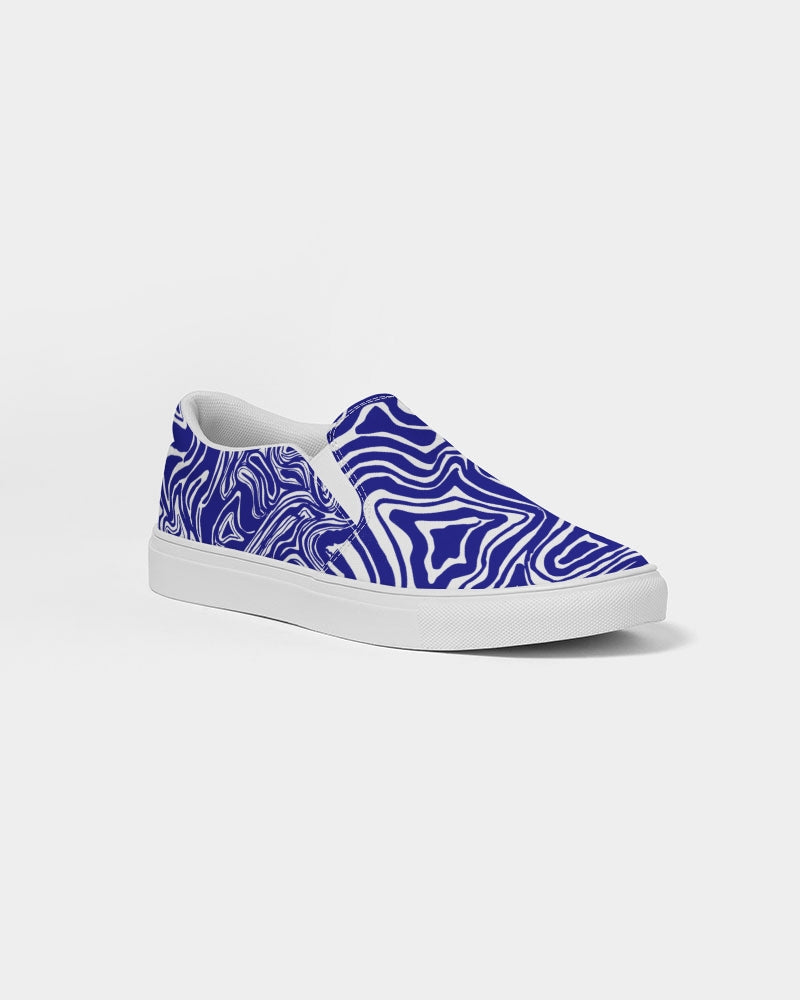 Men's Slip-On Shoes - Navy Blue Abstract Print