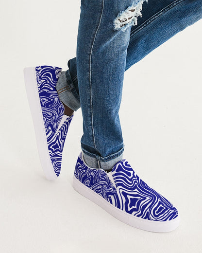 Men's Slip-On Shoes - Navy Blue Abstract Print