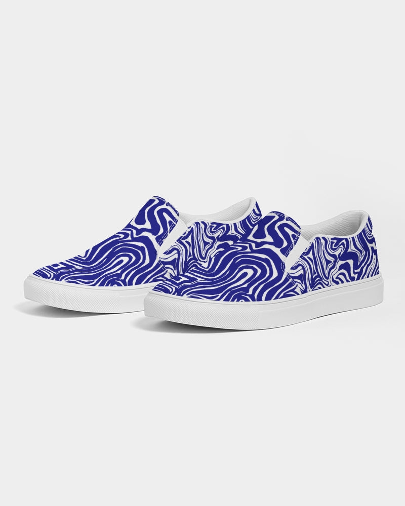 Women's Slip-On Shoes - Navy Blue Abstract Print