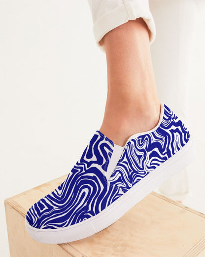 Women's Slip-On Shoes - Navy Blue Abstract Print