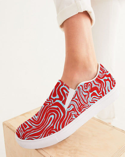 Women's Slip-On Shoes - Red & Blue Abstract Print