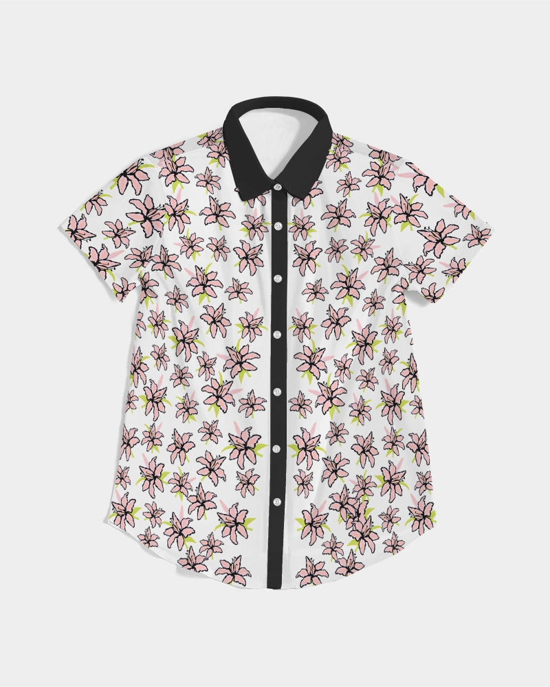 Lilly Floral Woman Short Sleeve Button Up Shirt Women's All-Over Print Short Sleeve Button Up