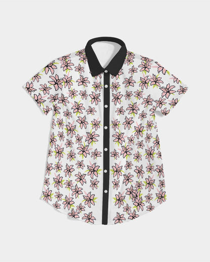 Lilly Floral Woman Short Sleeve Button Up Shirt Women's All-Over Print Short Sleeve Button Up