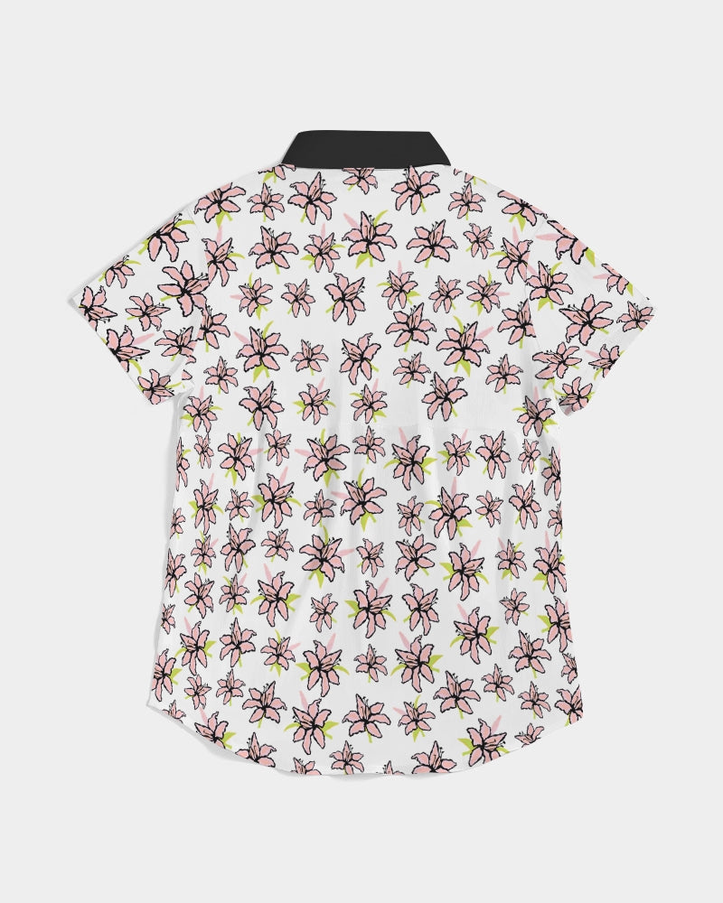 Lilly Floral Woman Short Sleeve Button Up Shirt Women's All-Over Print Short Sleeve Button Up