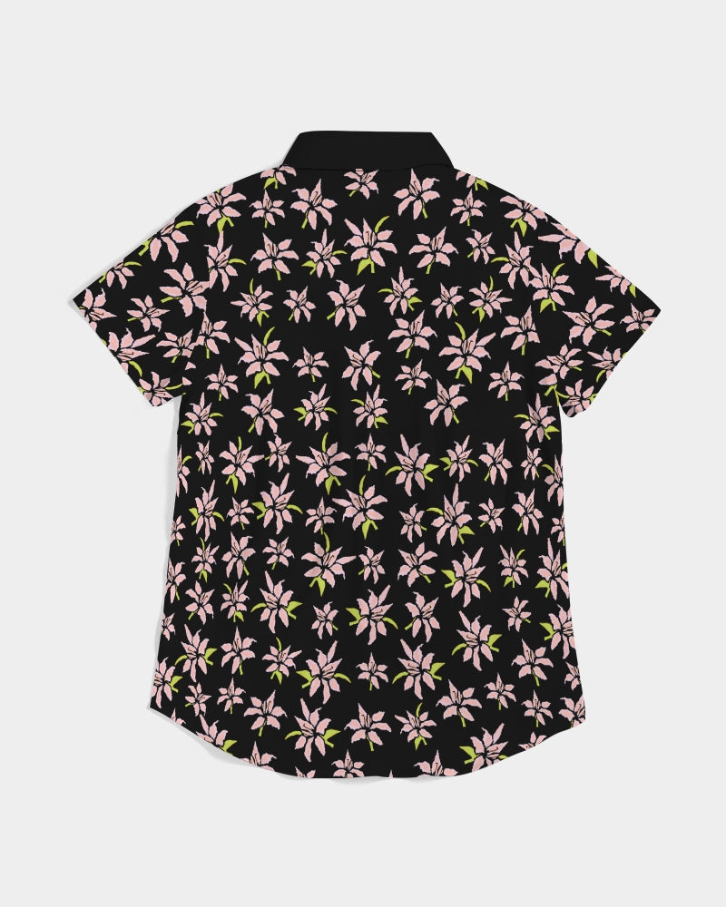 Black Lilly Women's Short Sleeve Button Up Shirt Women's All-Over Print Short Sleeve Button Up