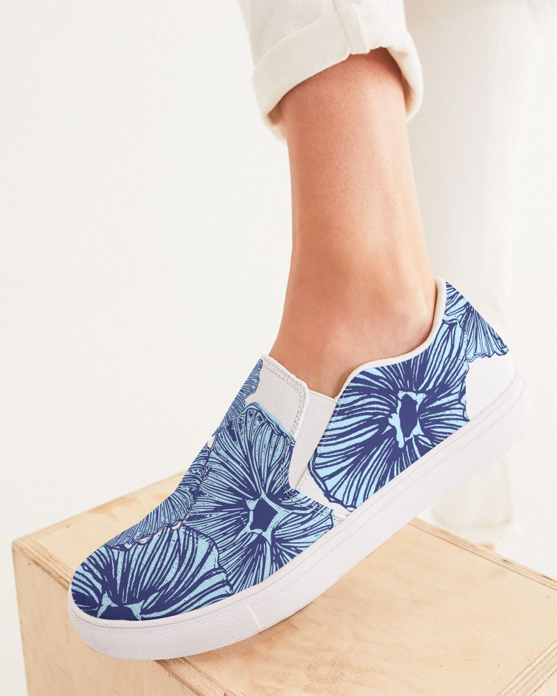 Blue Floral Women's Slip On Shoes Women's Slip-On Canvas Shoe