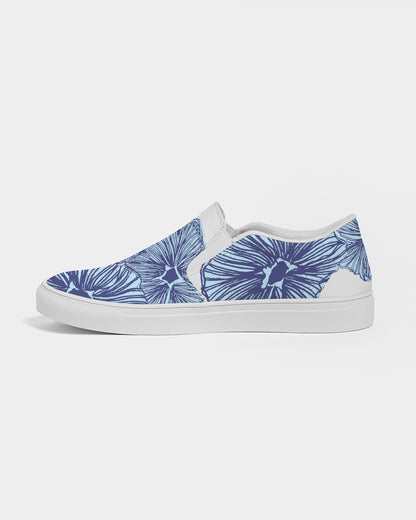 Blue Floral Women's Slip On Shoes Women's Slip-On Canvas Shoe