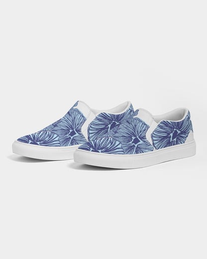 Blue Floral Women's Slip On Shoes Women's Slip-On Canvas Shoe