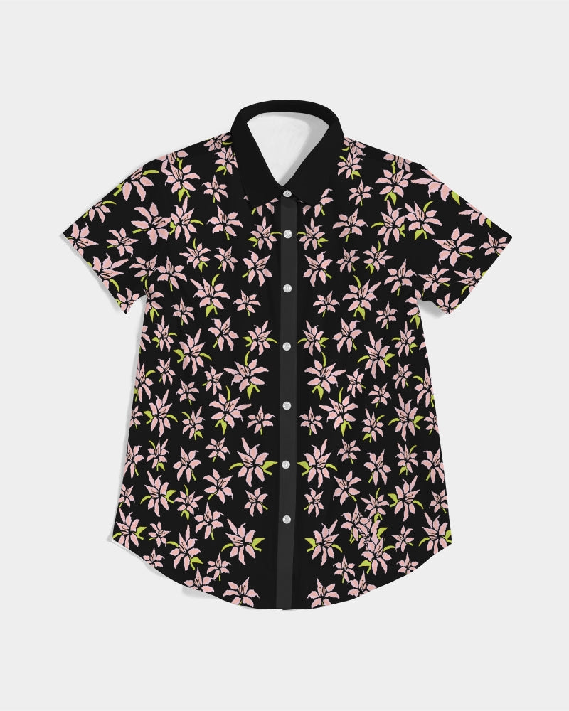 Black Lilly Women's Short Sleeve Button Up Shirt Women's All-Over Print Short Sleeve Button Up