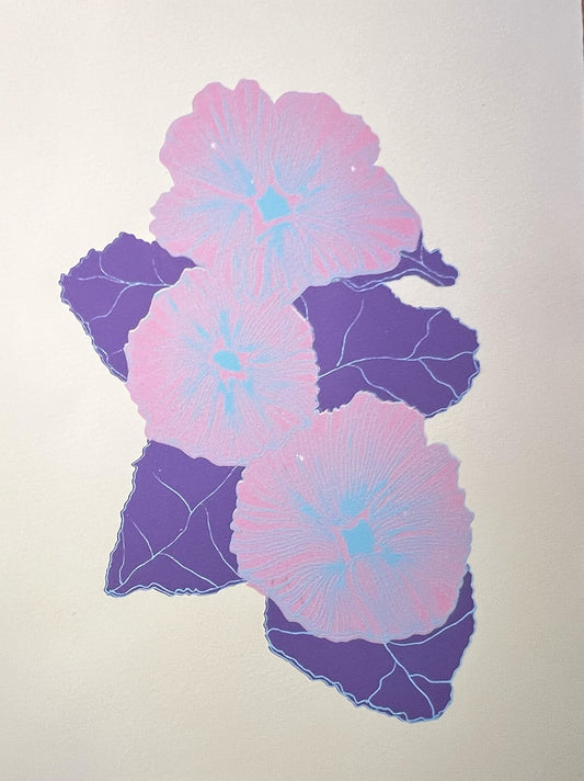 Purple Hollyhocks Flower Design Screen Printed